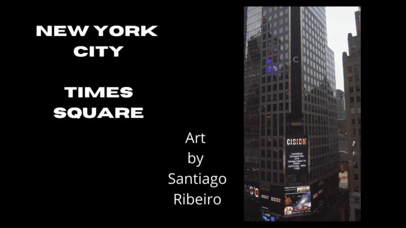 это Америка, Нью-Йорк, Международное искусство Сантьяго Рибейро на Таймс-сквер Скрин в Нью-Йорке